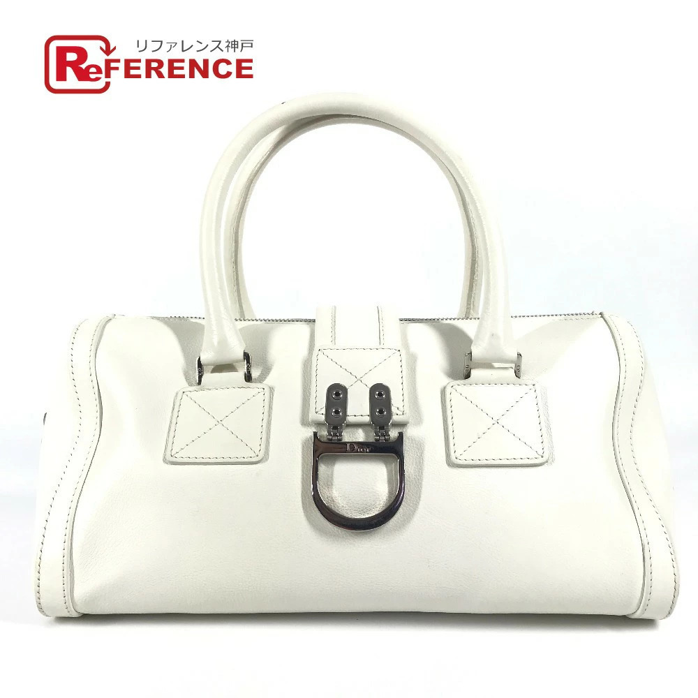 Dior logo bag top handle Boston horizontal buckle handbag leather white